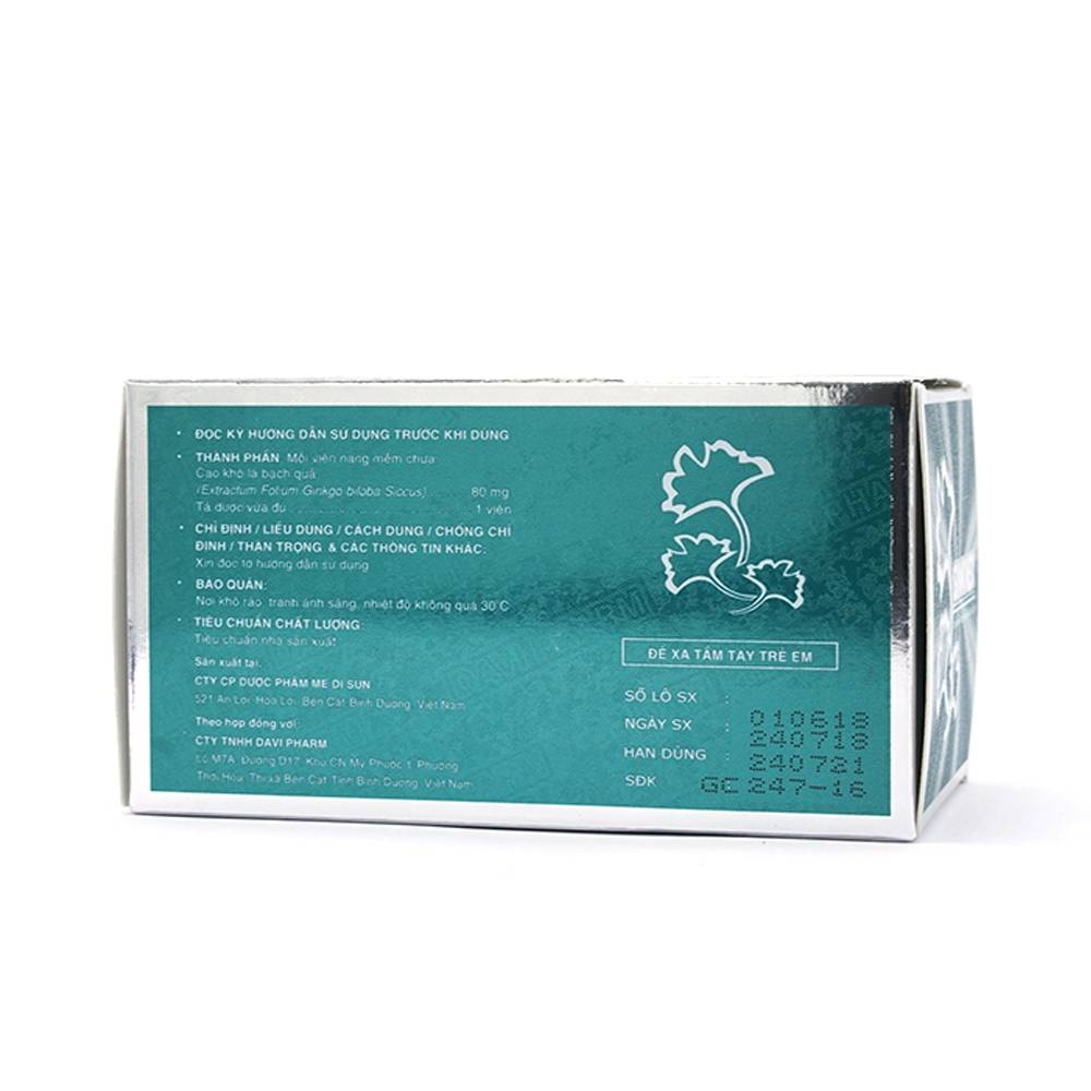 Hình ảnh Thuốc Ginknex 80mg Davipharm hỗ trợ điều trị chứng giảm trí nhớ, kém tập trung tư tưởng (6 vỉ x 10 viên)