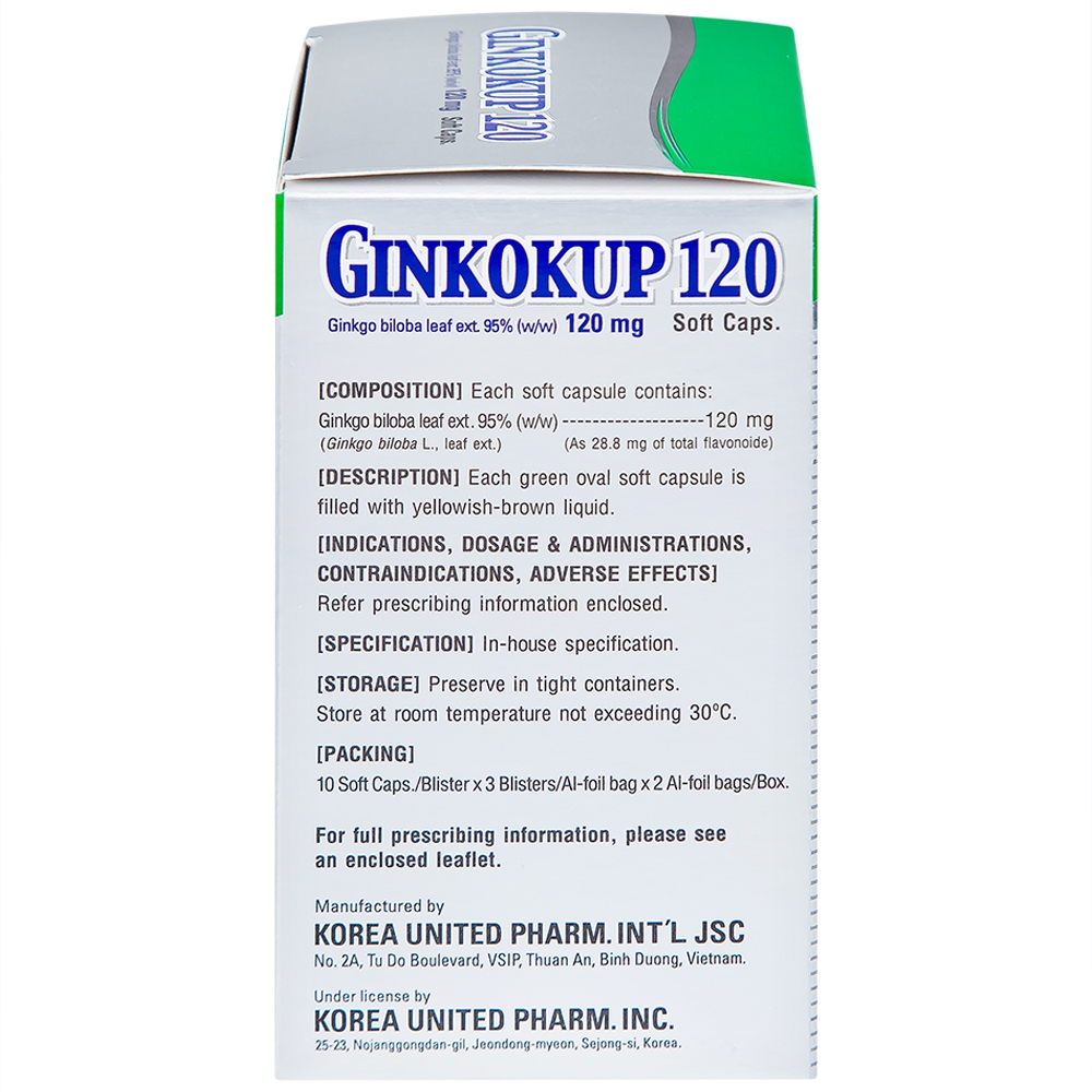 Hình ảnh Thuốc Ginkokup 120 United điều trị bệnh sa sút trí tuệ, kể cả bệnh Alzheimer (6 vỉ x 10 viên)