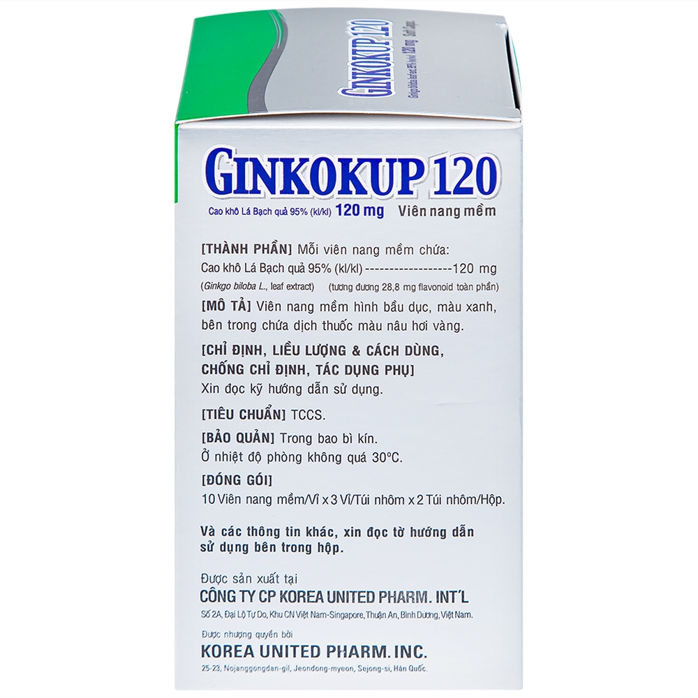Hình ảnh Thuốc Ginkokup 120 United điều trị bệnh sa sút trí tuệ, kể cả bệnh Alzheimer (6 vỉ x 10 viên)