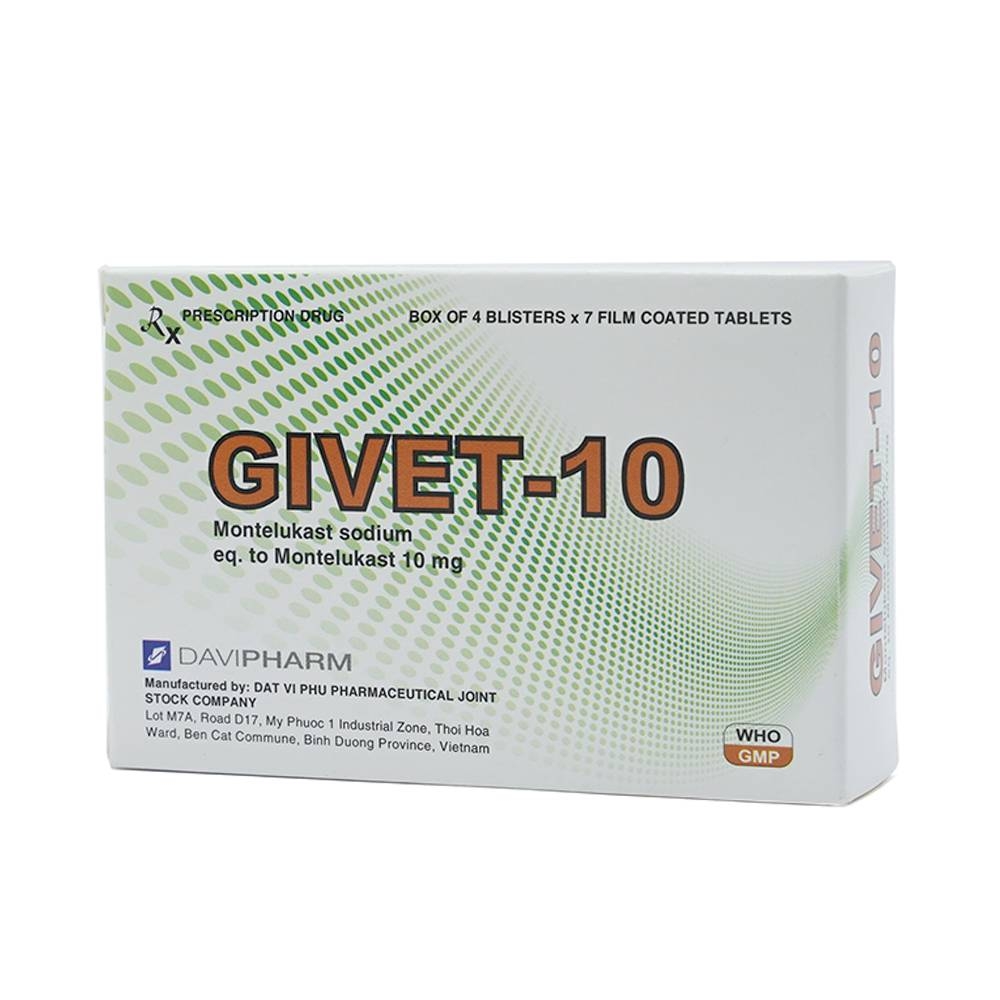 Hình ảnh Thuốc Givet-10 Davipharm phòng và điều trị viêm phế quản mạn tính (4 vỉ x 7 viên)