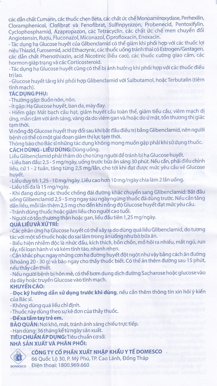 Hình ảnh Thuốc Glibenclamid Domesco điều trị đái tháo đường không phụ thuộc insulin típ 2 (5 vỉ x 20 viên)