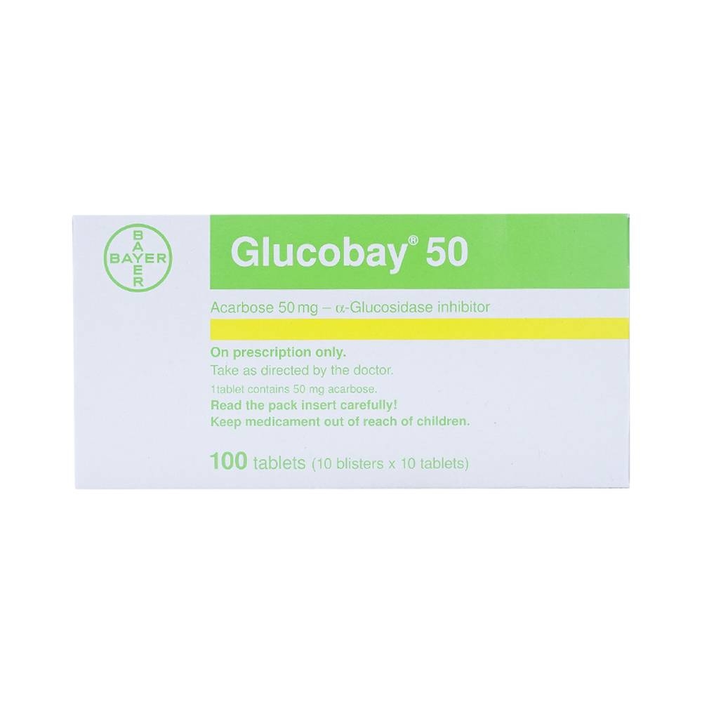 Hình ảnh Thuốc Glucobay 50 điều trị kết hợp chế độ ăn kiêng cho bệnh nhân đái tháo đường (10 vỉ x 10 viên)