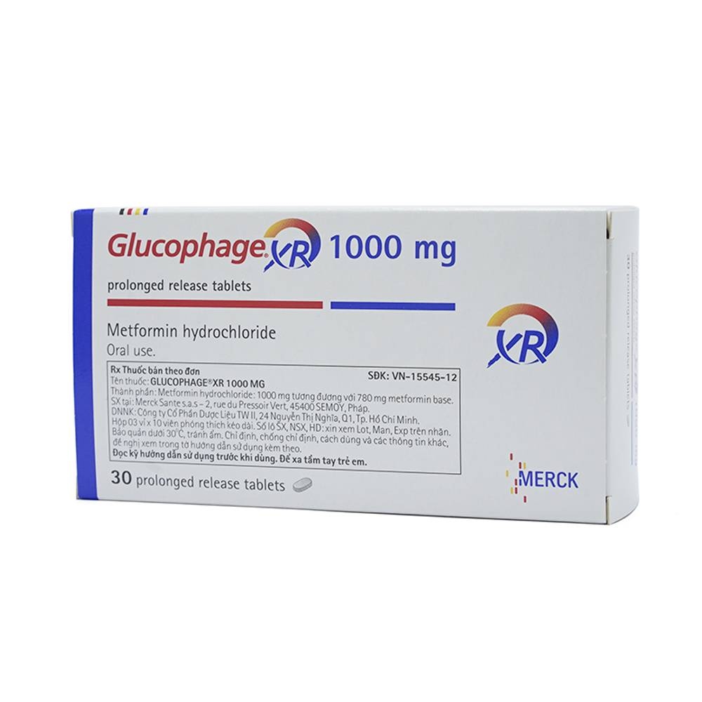Hình ảnh Thuốc Glucophage XR 1000mg Merck điều trị tiểu đường típ 2 (3 vỉ x 10 viên)