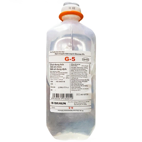 Hình ảnh Dung dịch Glucose 5% Braun điều trị thiếu hụt carbohydrat và bù dịch cho cơ thể (500ml)