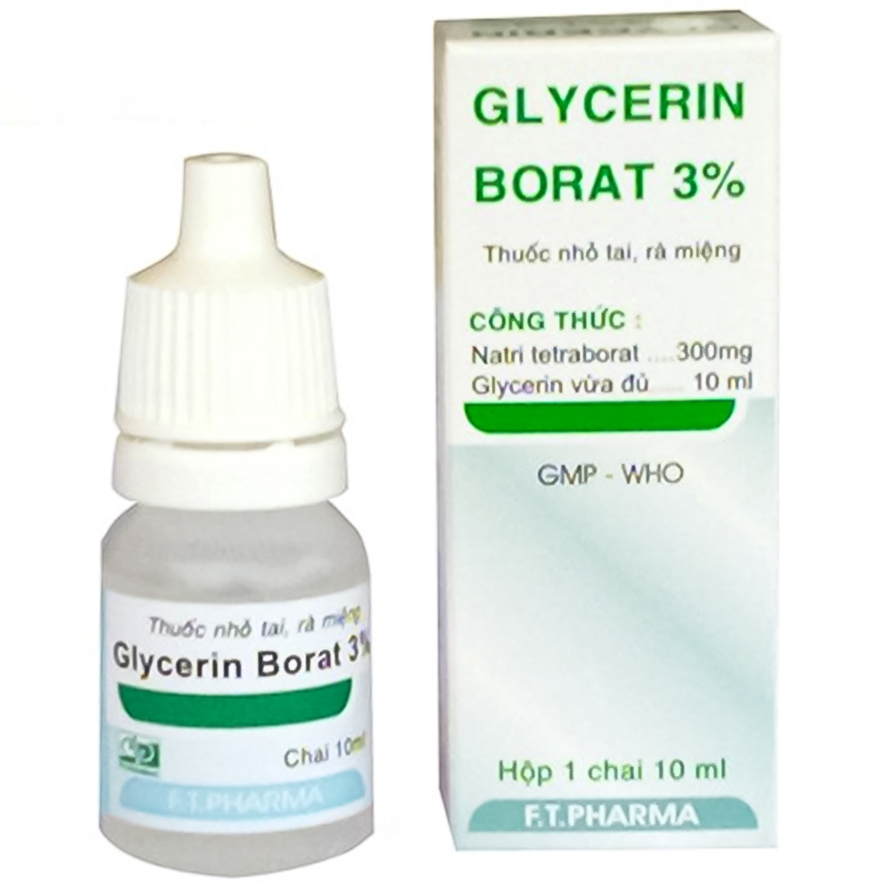 Hình ảnh Thuốc nhỏ tai, rà miệng Glycerin Borat 3% F.T Pharma điều trị nấm miệng (Hộp 10ml)