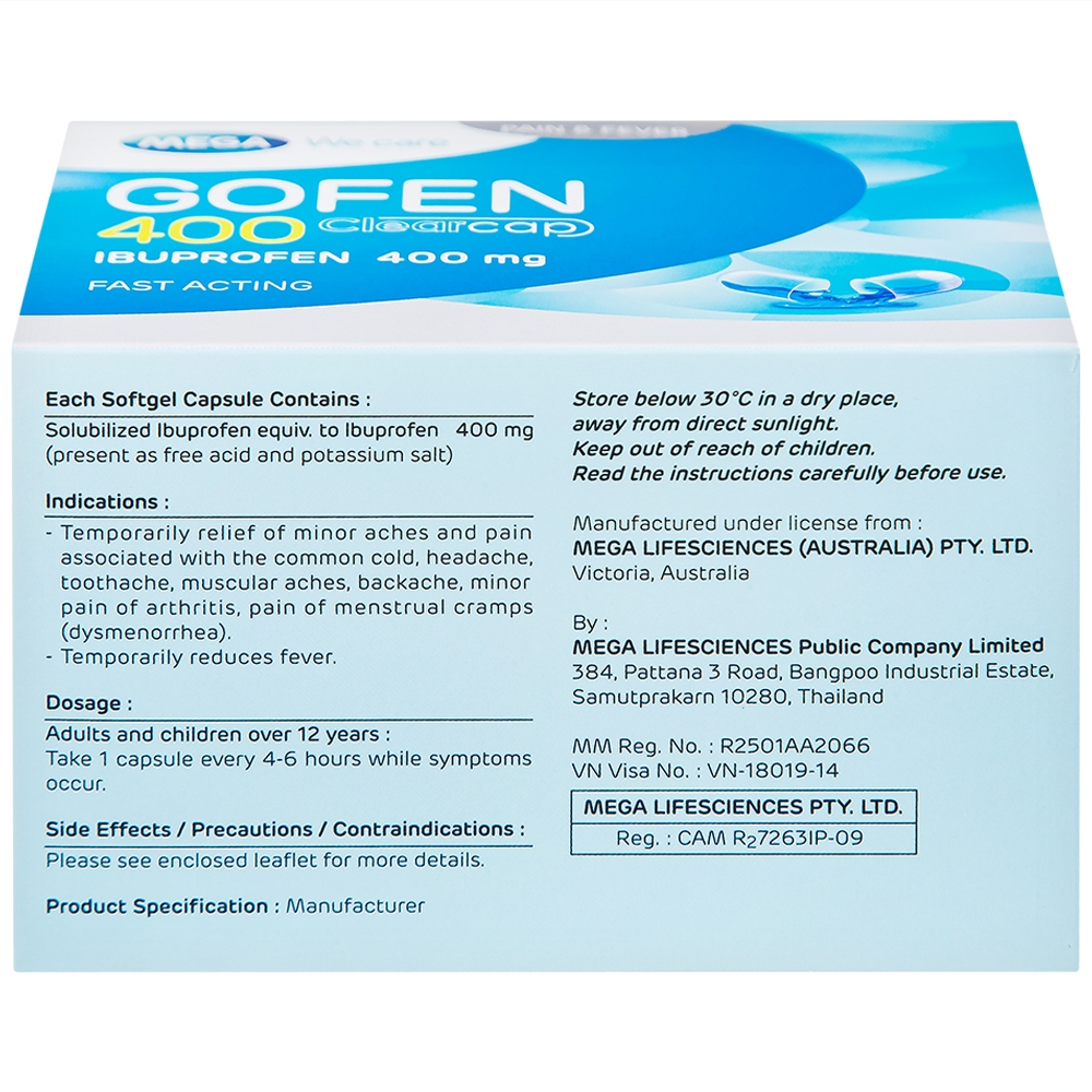 Hình ảnh Thuốc Gofen 400 MEGA We care điều trị hạ sốt, giảm đau (5 vỉ x 10 viên)