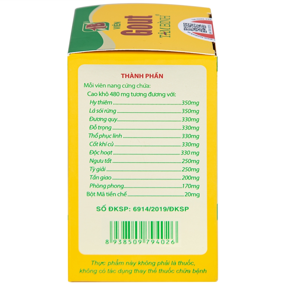 Hình ảnh Viên Gout Tâm Bình hỗ trợ giảm triệu chứng đau do gút (60 viên)