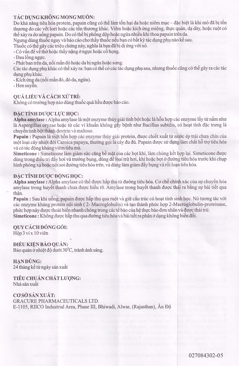 Hình ảnh Thuốc Grazyme Gracure điều trị khó tiêu, tức bụng, đầy hơi (3 vỉ x 10 viên)