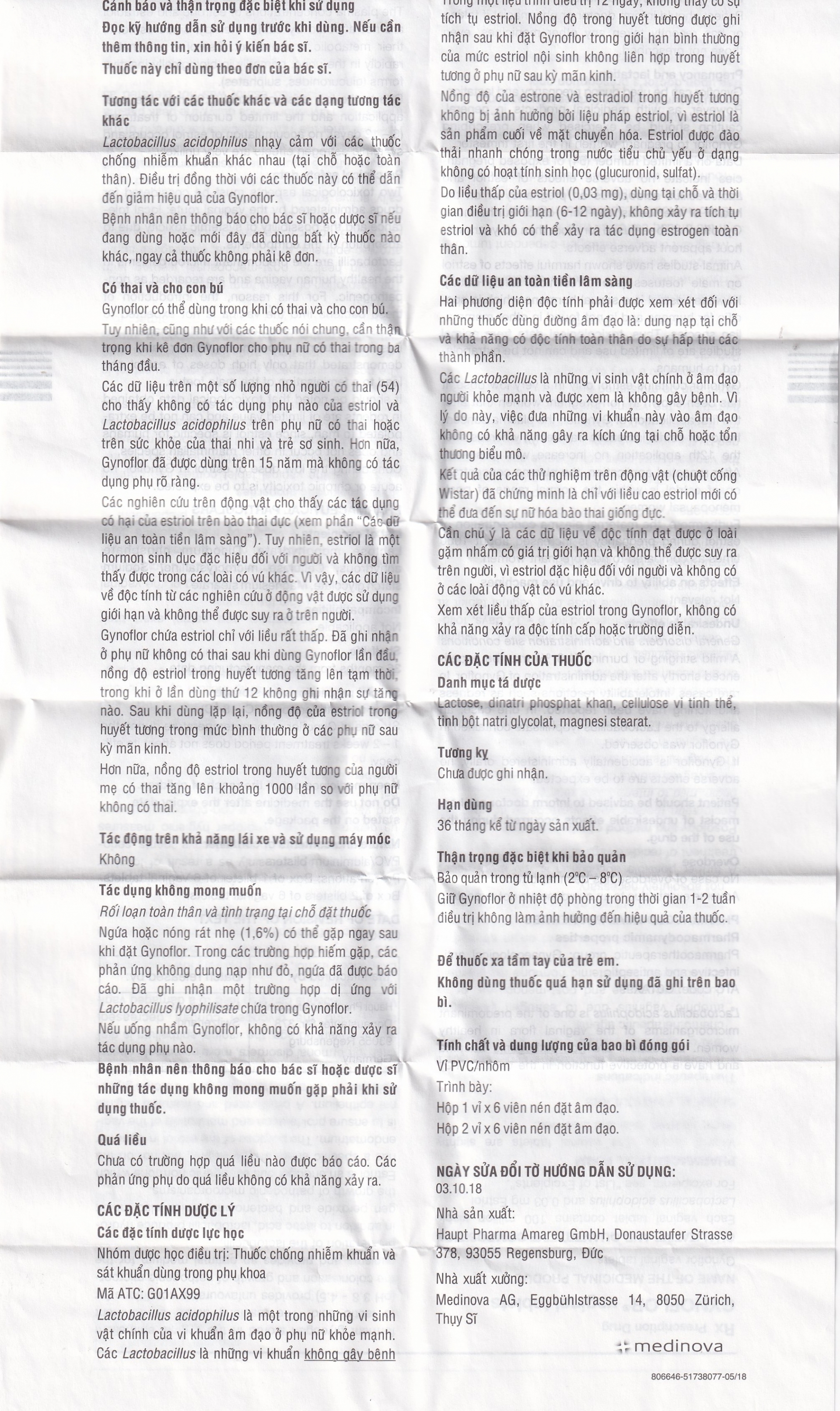 Hình ảnh Viên đặt âm đạo Gynoflor Medinova điều trị nhiễm khuẩn âm đạo (1 vỉ x 6 viên)