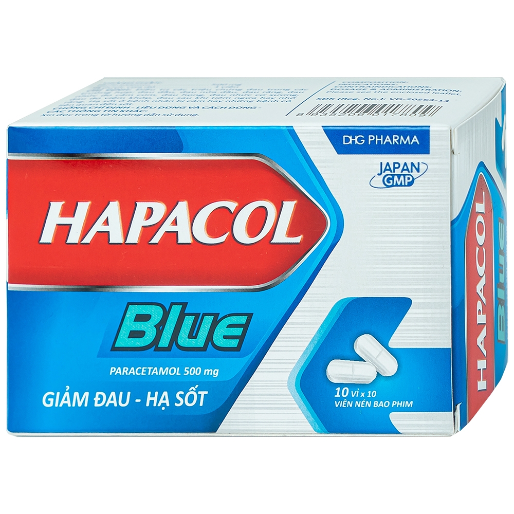 Hình ảnh Thuốc Hapacol Blue 500 DHG điều trị đau đầu, đau nửa đầu, đau răng (10 vỉ x 10 viên)