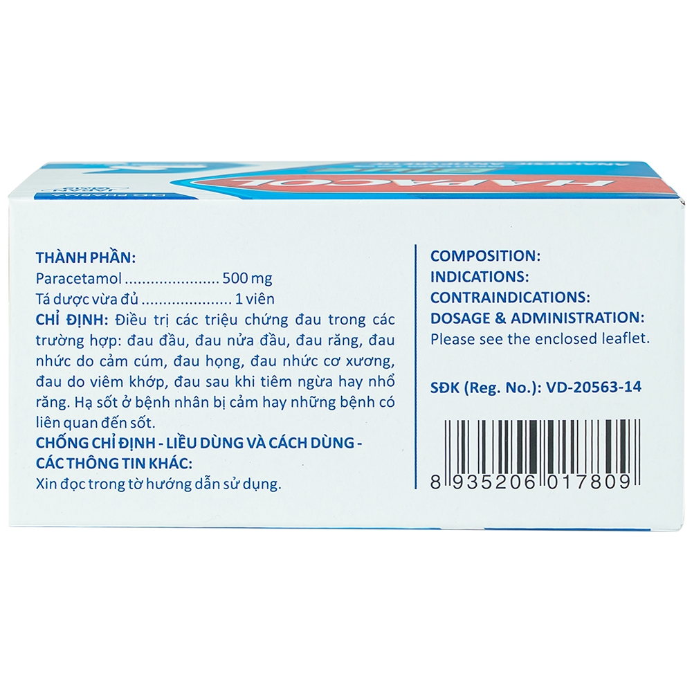 Hình ảnh Thuốc Hapacol Blue 500 DHG điều trị đau đầu, đau nửa đầu, đau răng (10 vỉ x 10 viên)
