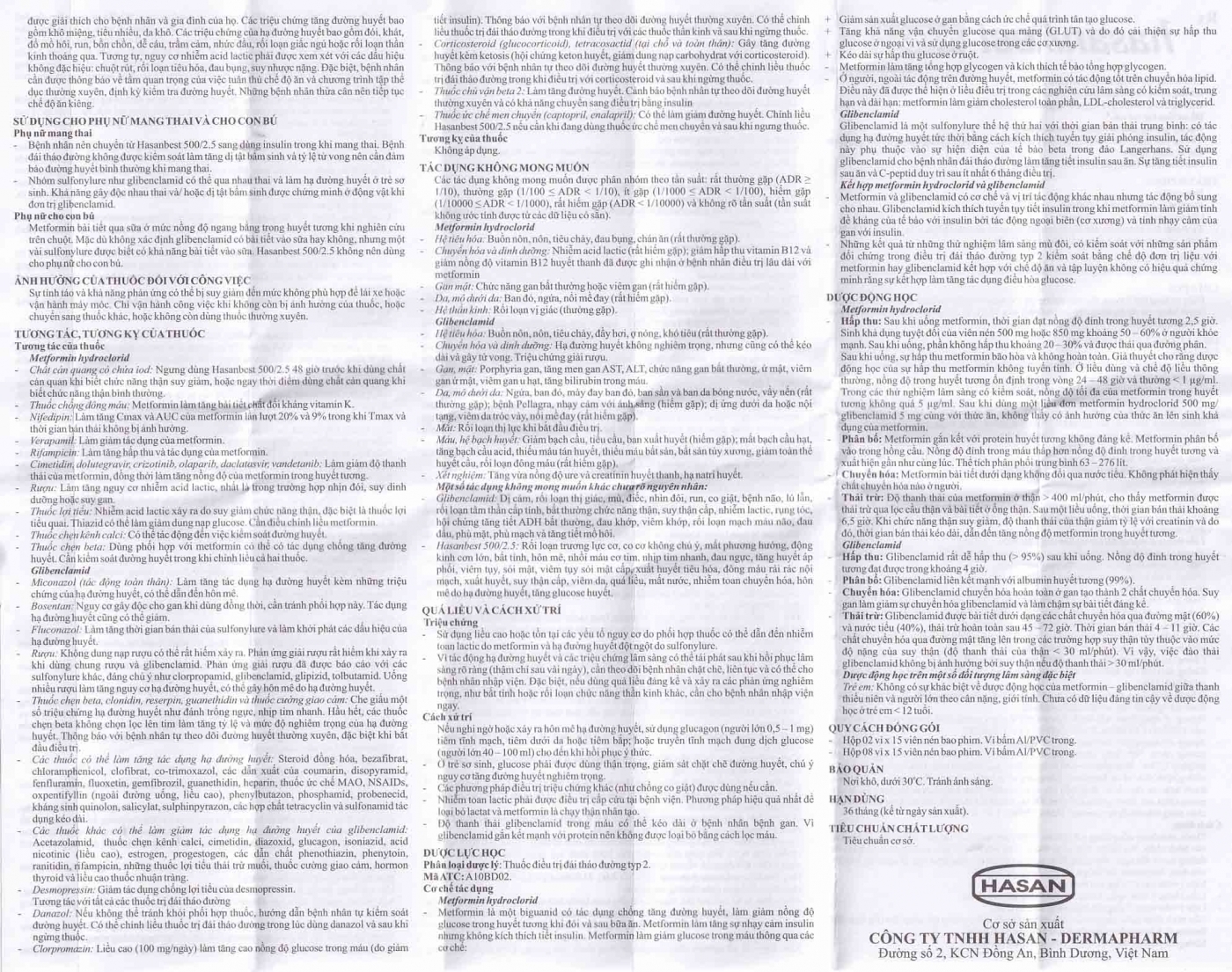 Hình ảnh Thuốc Hasanbest 500/2,5 Hasan điều trị đái tháo đường típ 2 (2 vỉ x 15 viên)