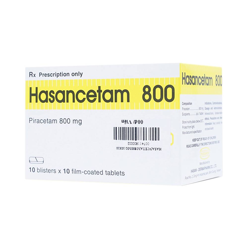 Hình ảnh Thuốc Hasancetam 800 Hasan điều trị rối loạn chức năng não, suy giảm trí nhớ (10 vỉ x 10 viên)