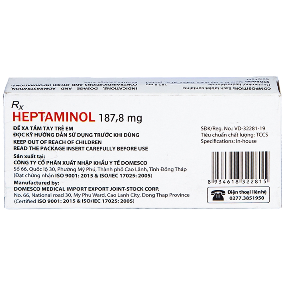 Hình ảnh Thuốc Heptaminol 187,8mg điều trị triệu chứng trong hạ huyết áp tư thế (2 vỉ x 10 viên)
