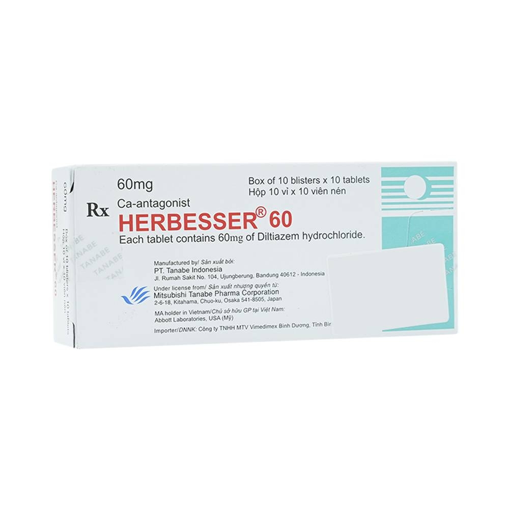 Hình ảnh Thuốc Herbesser 60mg điều trị cao huyết áp vô căn, đau thắt ngực (10 vỉ x 10 viên)
