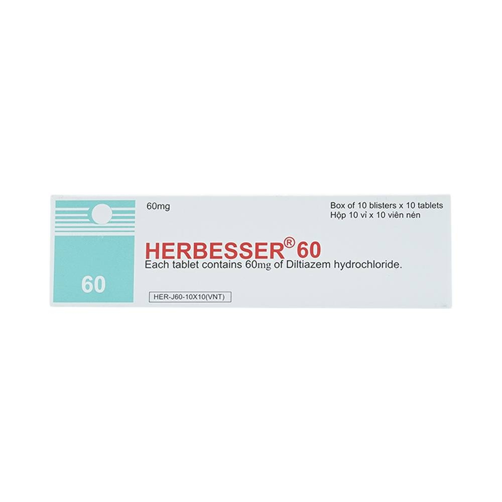 Hình ảnh Thuốc Herbesser 60mg điều trị cao huyết áp vô căn, đau thắt ngực (10 vỉ x 10 viên)