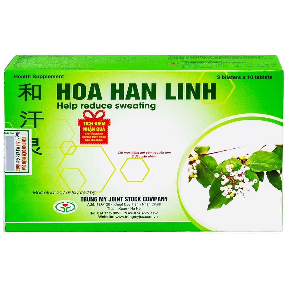 Hình ảnh Viên uống Hòa Hãn Linh hỗ trợ làm giảm chứng ra mồ hôi nhiều (3 vỉ x 10 viên)