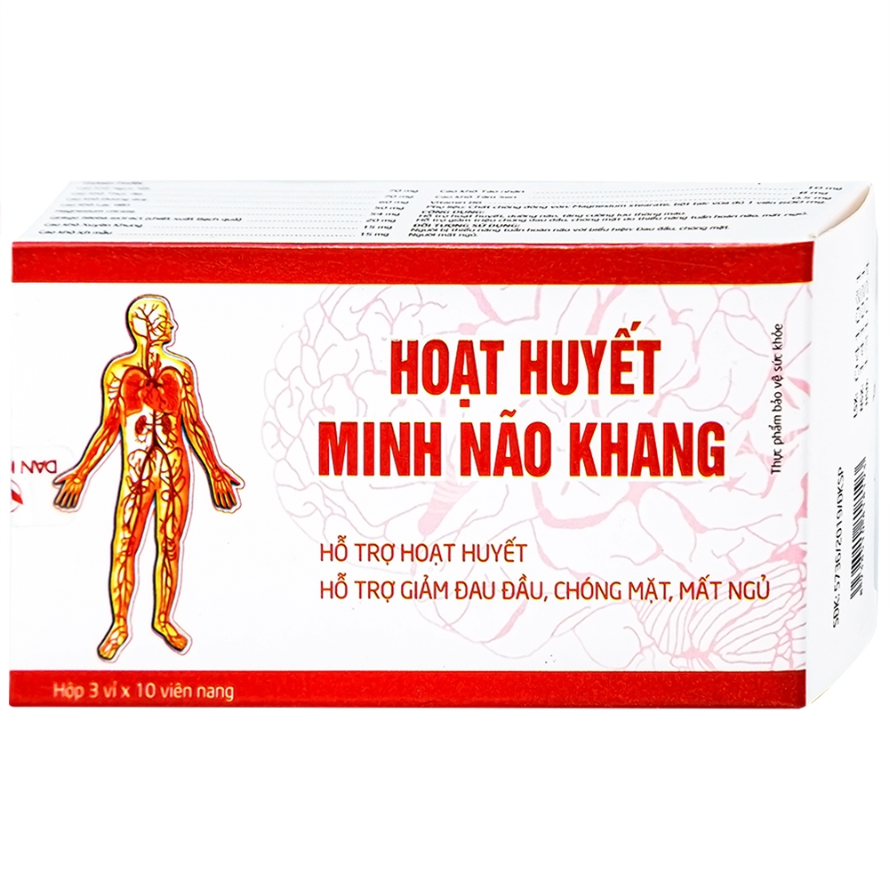Hình ảnh Viên uống Hoạt Huyết Minh Não Khang hỗ trợ hoạt huyết, giảm đau đầu, chóng mặt, mất ngủ (3 vỉ x 10 viên)