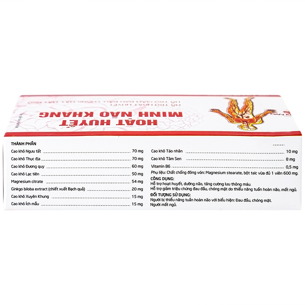 Hình ảnh Viên uống Hoạt Huyết Minh Não Khang hỗ trợ hoạt huyết, giảm đau đầu, chóng mặt, mất ngủ (3 vỉ x 10 viên)
