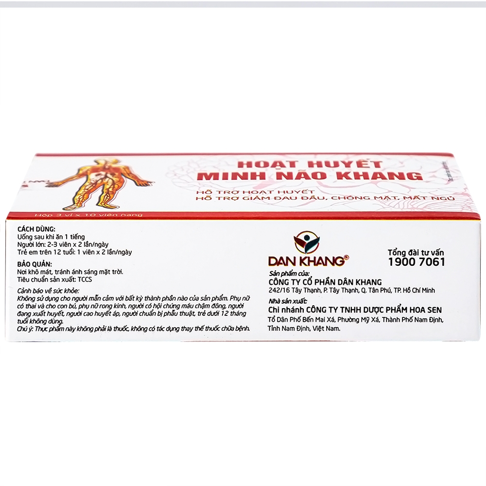 Hình ảnh Viên uống Hoạt Huyết Minh Não Khang hỗ trợ hoạt huyết, giảm đau đầu, chóng mặt, mất ngủ (3 vỉ x 10 viên)