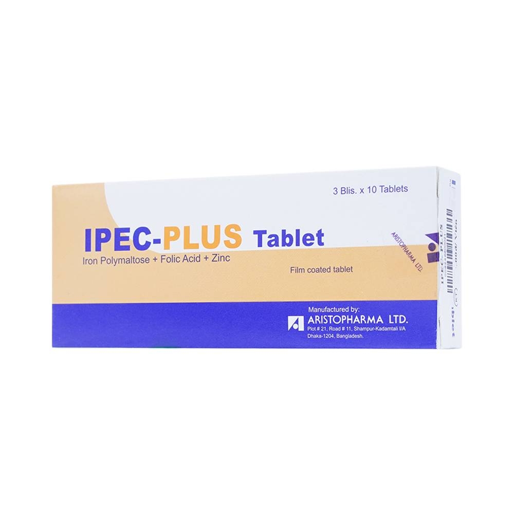 Hình ảnh Thuốc Ipec-Plus Aristopharma điều trị thiếu sắt, acid folic và kẽm (3 vỉ x 10 viên)