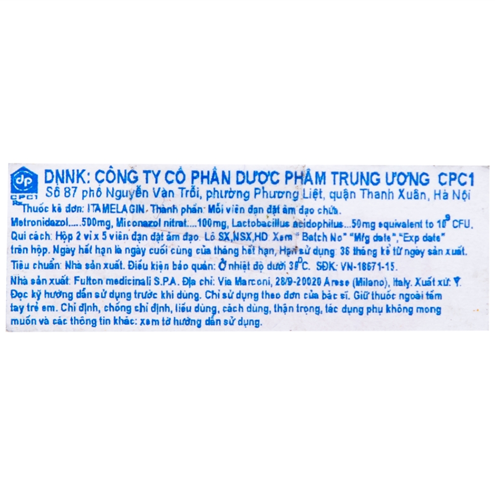 Hình ảnh Thuốc Itamelagin 500mg điều trị nhiễm nấm candida âm đạo (10 viên)