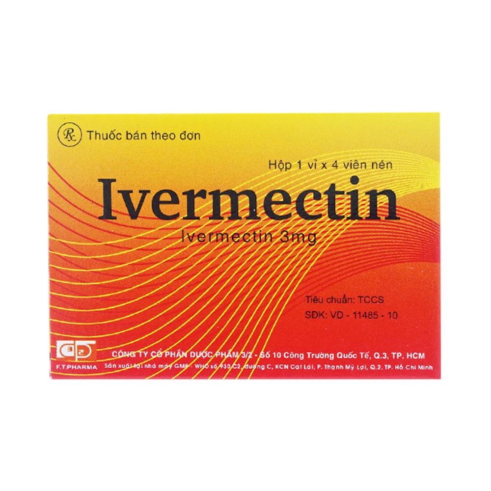 Hình ảnh Viên nén Ivermectin 3mg Dược 3-2 hỗ trợ điều trị các bệnh nhiễm giun (1 vỉ x 4 viên)