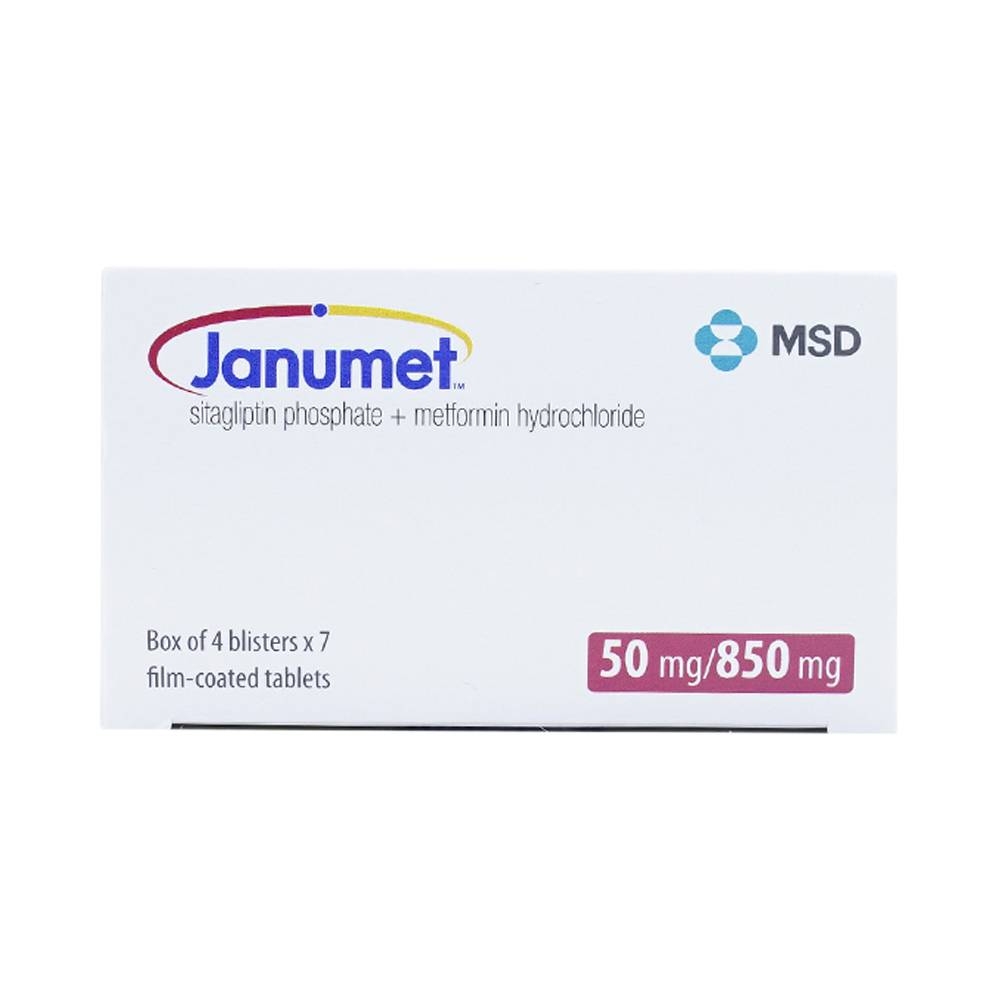 Hình ảnh Viên nén Janumet 50mg/850mg MSD điều trị đái tháo đường típ 2 (4 vỉ x 7 viên)