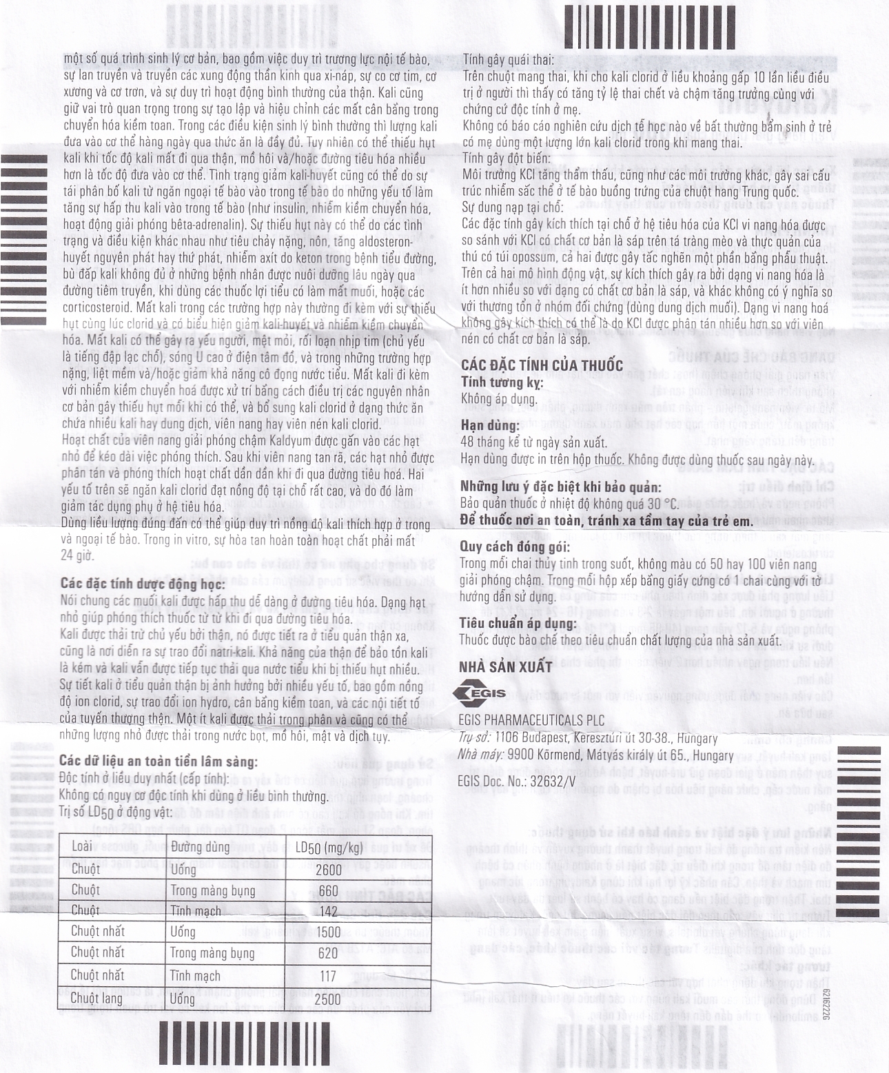 Hình ảnh Thuốc Kaldyum 600mg Egis Pharma phòng ngừa, điều trị giảm kali huyết (50 viên)