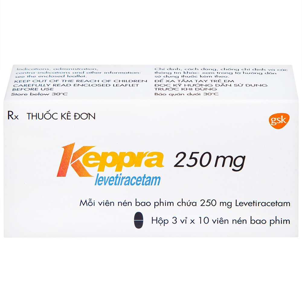 Hình ảnh Viên nén Keppra 250mg GSK điều trị các cơn động kinh cục bộ (3 vỉ x 10 viên)