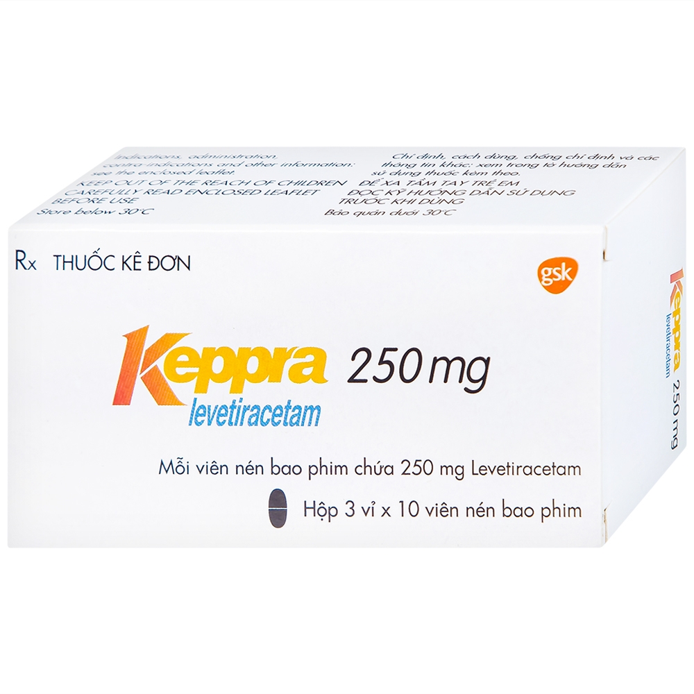 Hình ảnh Viên nén Keppra 250mg GSK điều trị các cơn động kinh cục bộ (3 vỉ x 10 viên)