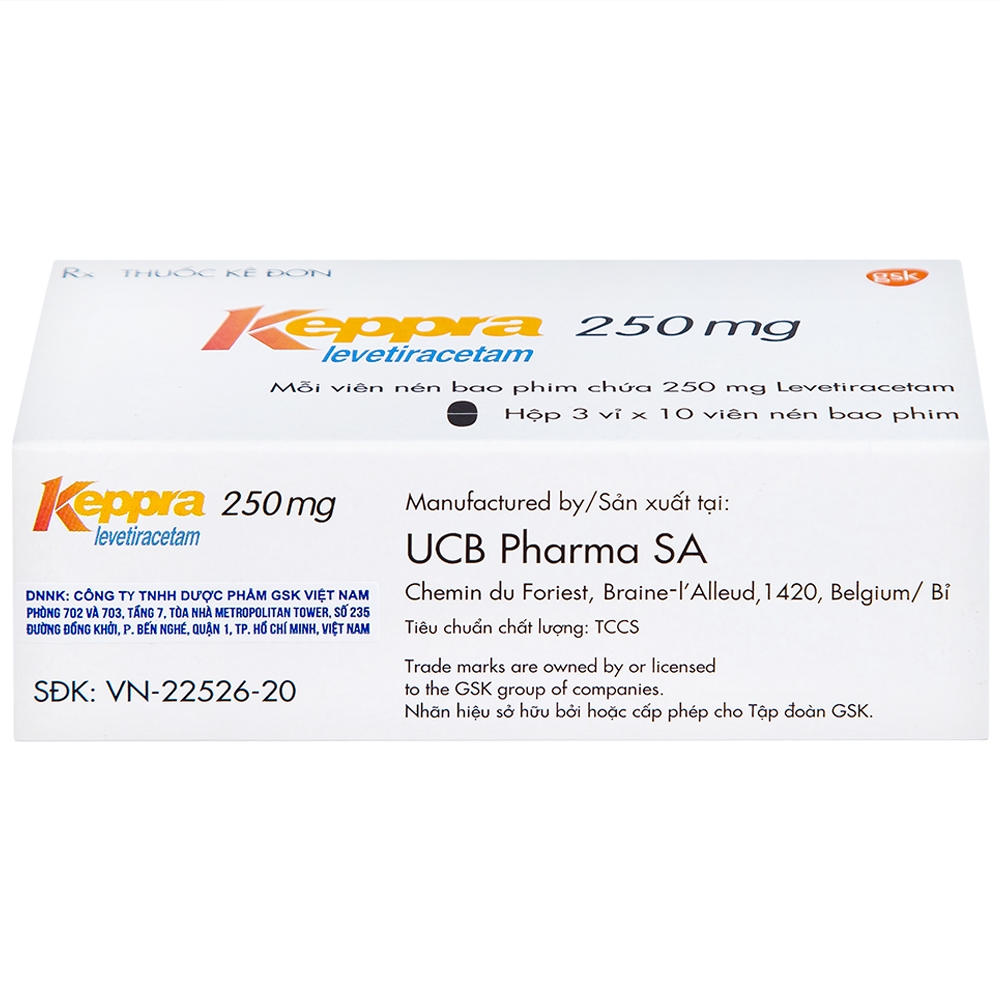 Hình ảnh Viên nén Keppra 250mg GSK điều trị các cơn động kinh cục bộ (3 vỉ x 10 viên)