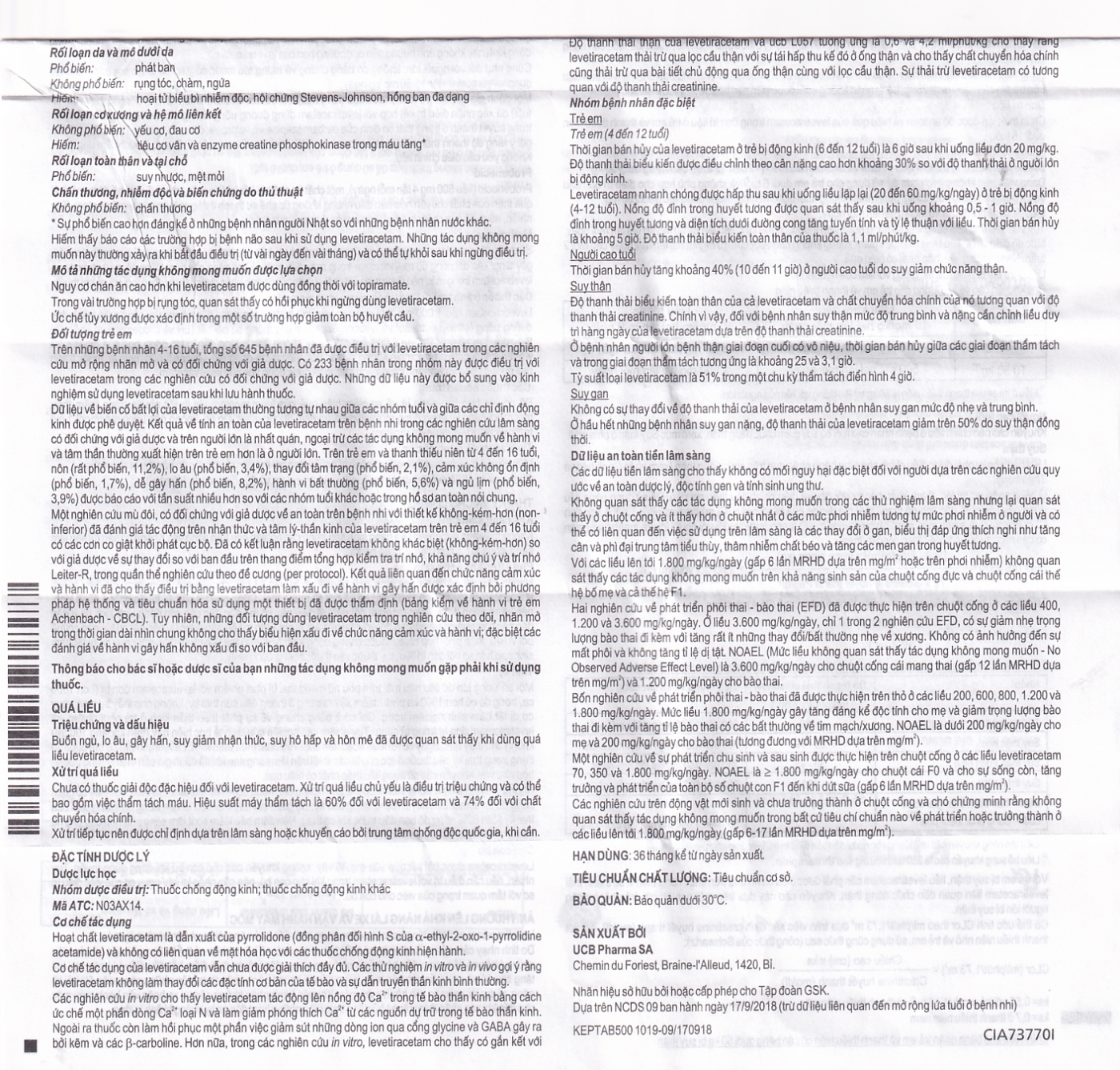 Hình ảnh Viên nén Keppra 500mg GSK điều trị các cơn động kinh cục bộ (6 vỉ x 10 viên)