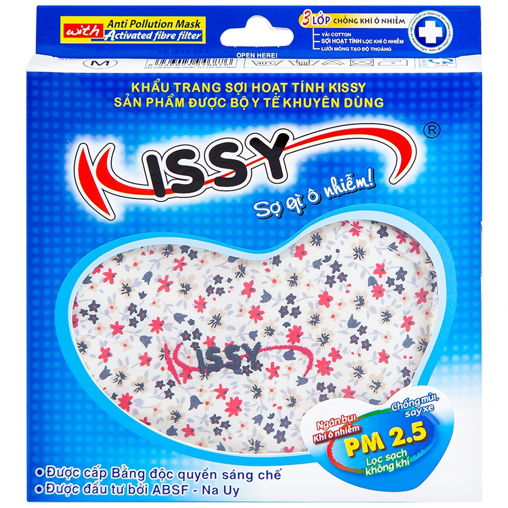 Hình ảnh Khẩu trang sợi hoạt tính Kissy size M 3 lớp giúp lọc sạch không khí, ngăn bụi, khí ô nhiễm