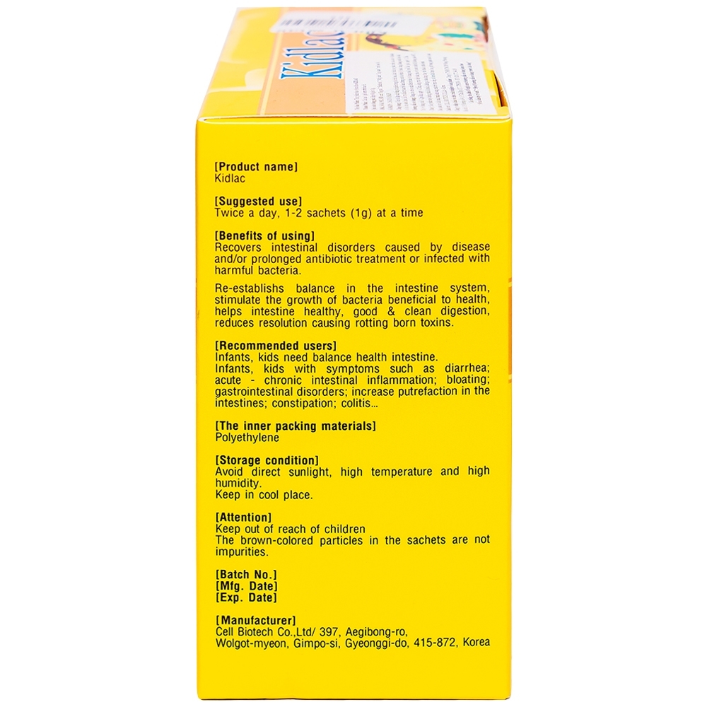 Hình ảnh Men vi sinh Kidlac Cell Biotech giúp đường ruột khỏe mạnh, hấp thu tốt hơn (60 gói)
