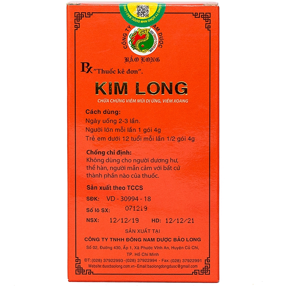 Hình ảnh Thuốc Kim Long chữa chứng hắt hơi, sổ mũi, ngạt mũi, mặt mũi đau nhức (10 gói x 4g)