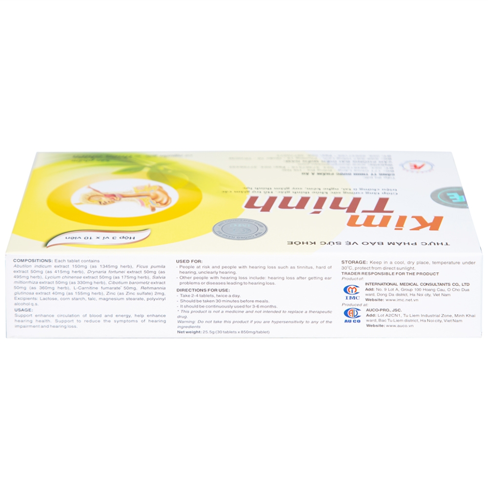 Hình ảnh Viên uống Kim Thính Á Âu hỗ trợ tăng cường sức khỏe thính giác (3 vỉ x 10 viên)