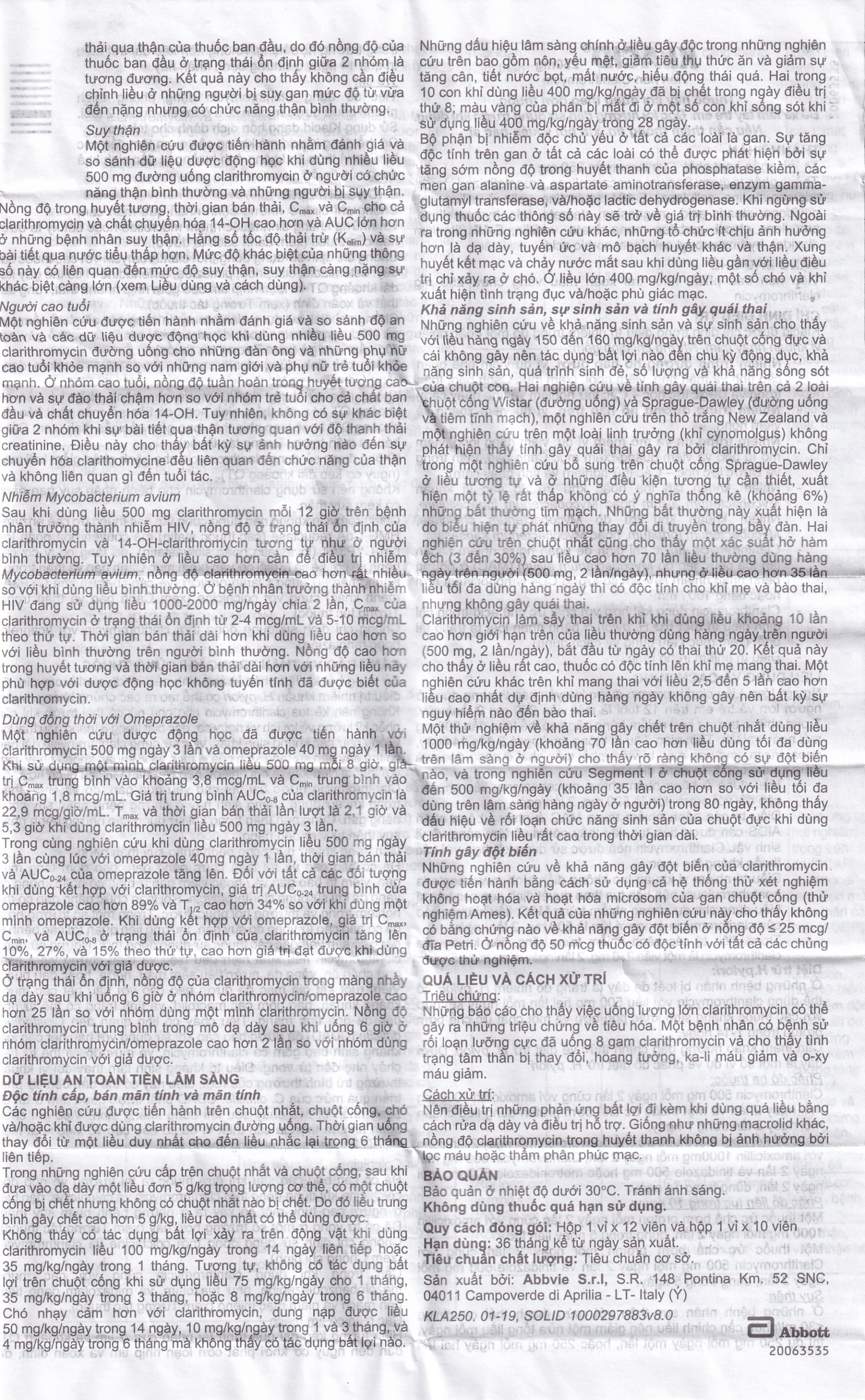 Hình ảnh Viên nén Klacid 250mg Abbott điều trị viêm amidan, viêm tai giữa, viêm xoang cấp (1 vỉ x 10 viên)