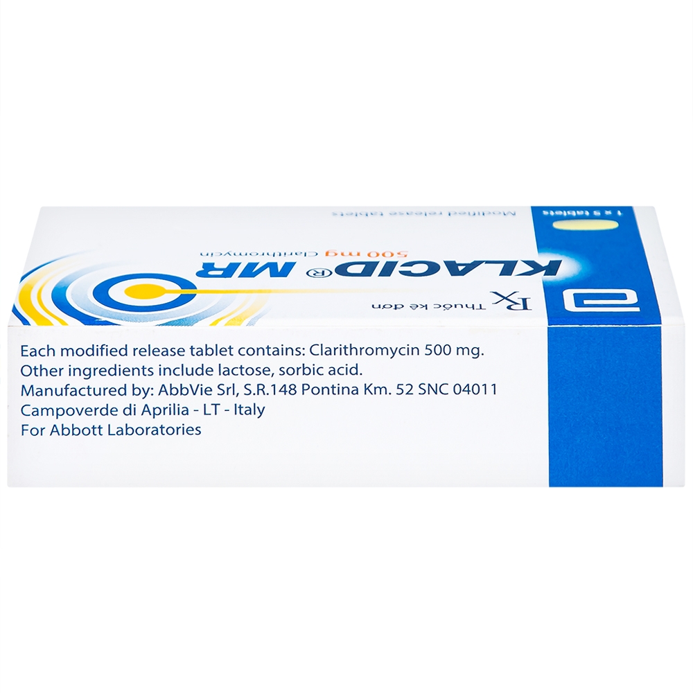 Hình ảnh Viên nén Klacid MR 500mg Abbott điều trị nhiễm trùng đường hô hấp (1 vỉ x 5 viên)