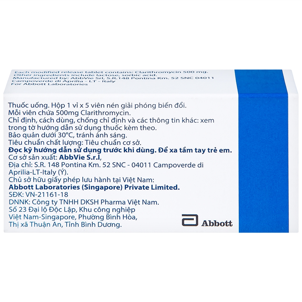 Hình ảnh Viên nén Klacid MR 500mg Abbott điều trị nhiễm trùng đường hô hấp (1 vỉ x 5 viên)