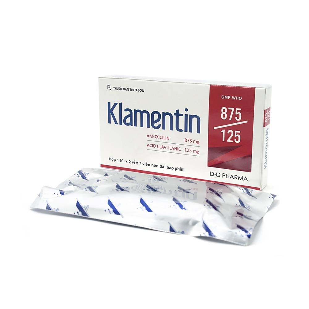 Hình ảnh Viên nén Klamentin 875/125 DHG Pharma điều trị viêm xoang, viêm tai giữa, viêm phế quản (2 vỉ x 7 viên)