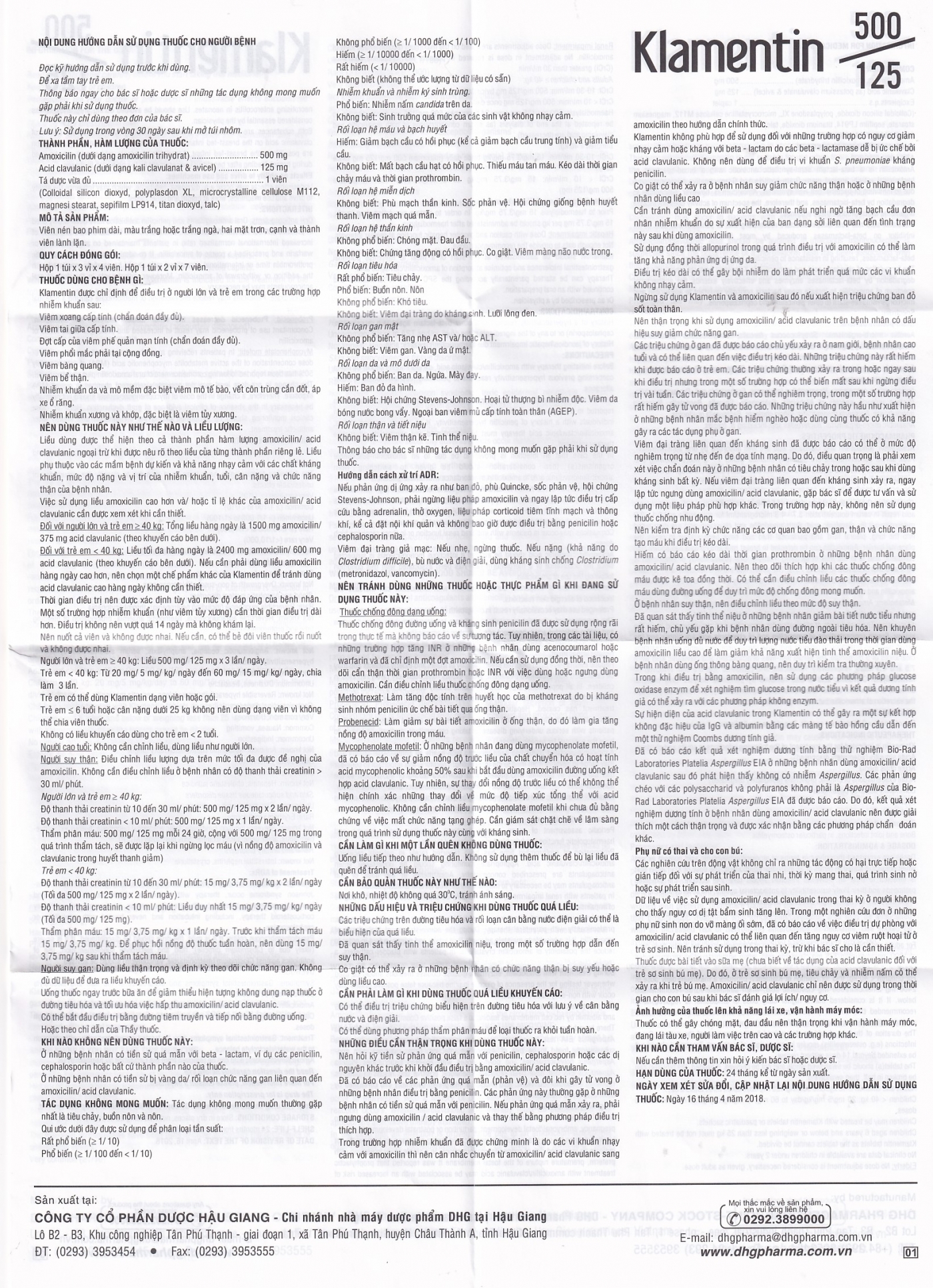 Hình ảnh Thuốc Klamentin 500/125 DHG Pharma điều trị viêm xoang, viêm tai giữa, viêm phế quản (3 vỉ x 4 viên)