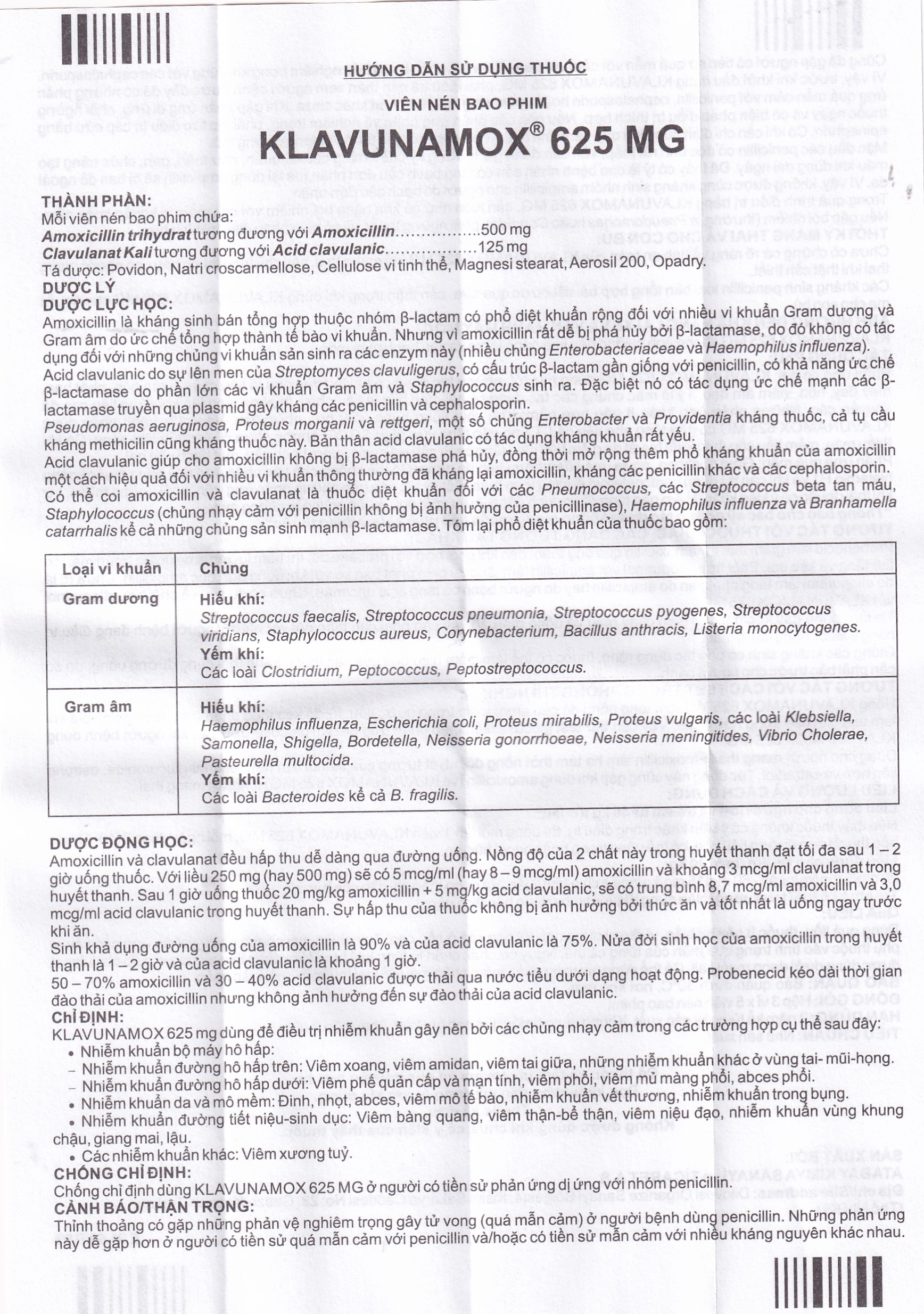 Hình ảnh Thuốc Klavunamox 625mg Atabay điều trị nhiễm khuẩn đường hô hấp, da và mô mềm (3 vỉ x 5 viên)