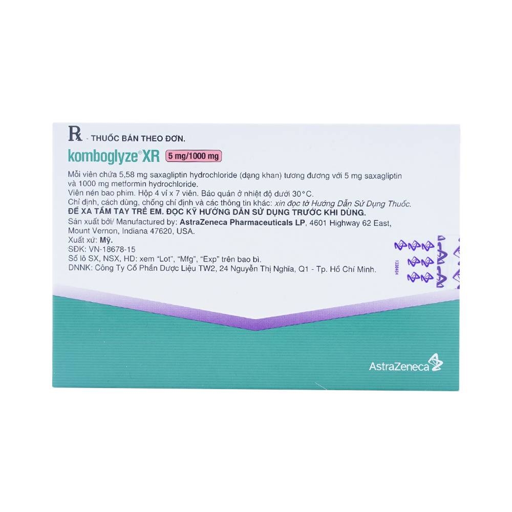Hình ảnh Viên nén Komboglyze XR 5mg/1000mg AstraZeneca hỗ trợ kiểm soát đường huyết (4 vỉ x 7 viên)