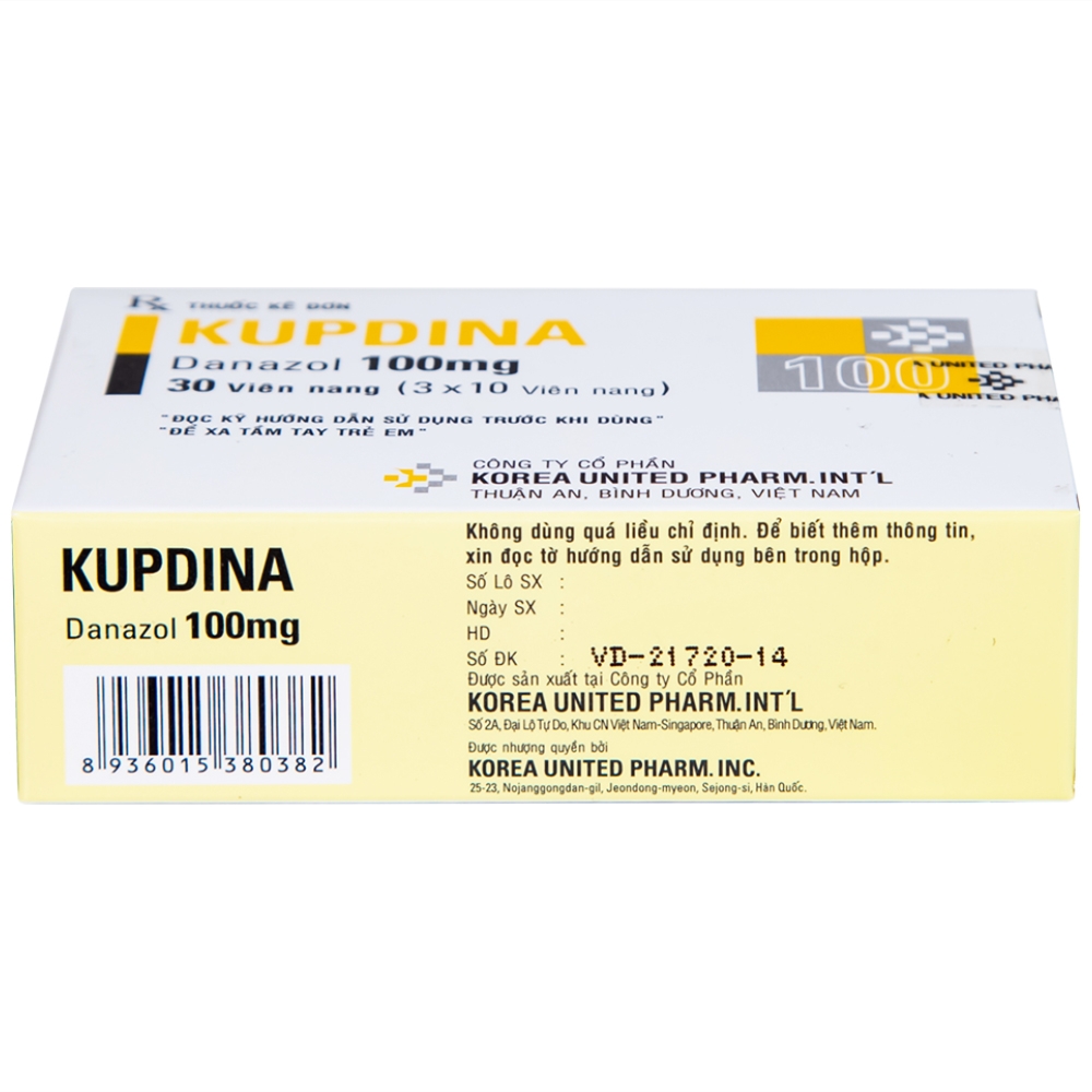 Hình ảnh Viên nang cứng Kupdina 100mg Korea United Pharm điều trị đau trong lạc nội mạc tử cung, u xơ tuyến vú (3 vỉ x 10 viên)