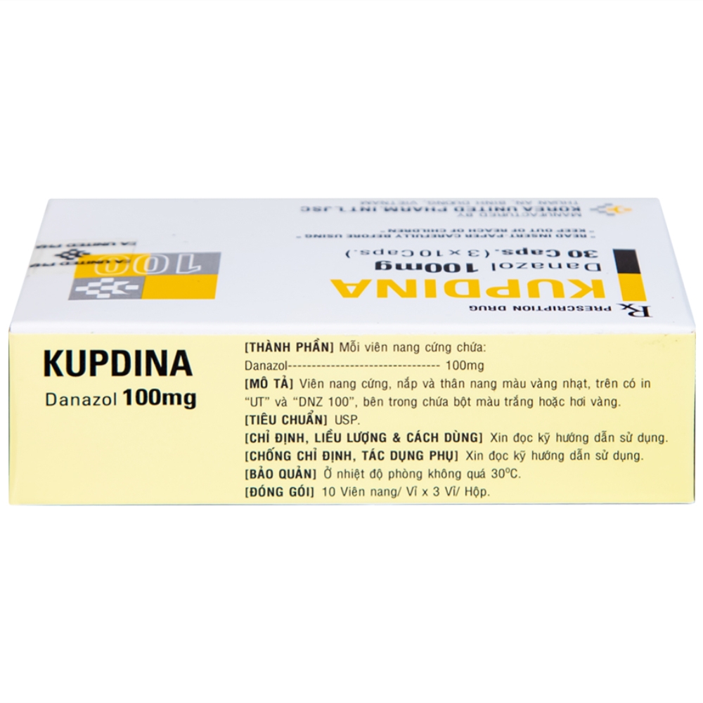 Hình ảnh Viên nang cứng Kupdina 100mg Korea United Pharm điều trị đau trong lạc nội mạc tử cung, u xơ tuyến vú (3 vỉ x 10 viên)