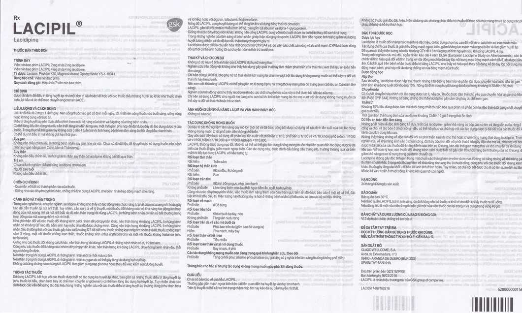 Hình ảnh Viên nén Lacipil 4mg GSK điều trị tăng huyết áp (4 vỉ x 7 viên)