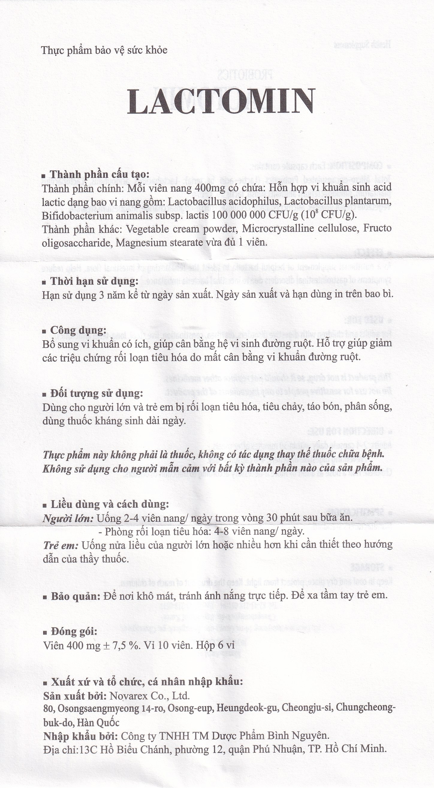 Hình ảnh Viên uống Lactomin Novarex bổ sung vi khuẩn có ích, giúp tái lập cân bằng hệ vi sinh đường ruột (6 vỉ x 10 viên)
