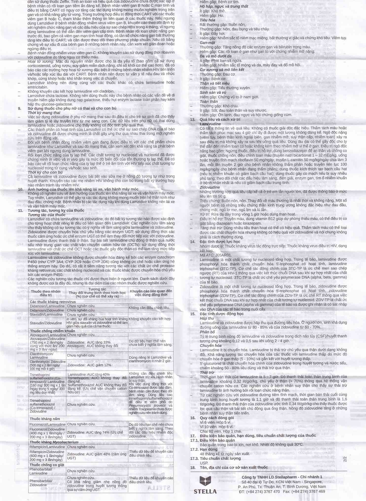 Hình ảnh Thuốc Lamzidivir Stella hỗ trợ điều trị nhiễm HIV (5 vỉ x 6 viên)