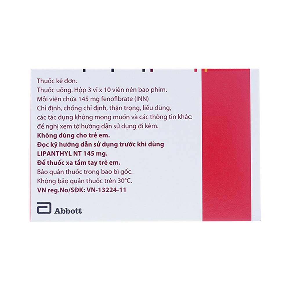 Hình ảnh Thuốc Lipanthyl NT 145mg Abbott hỗ trợ giảm cholesterol máu và tiến triển bệnh võng mạc đái tháo đường (3 vỉ x 10 viên)